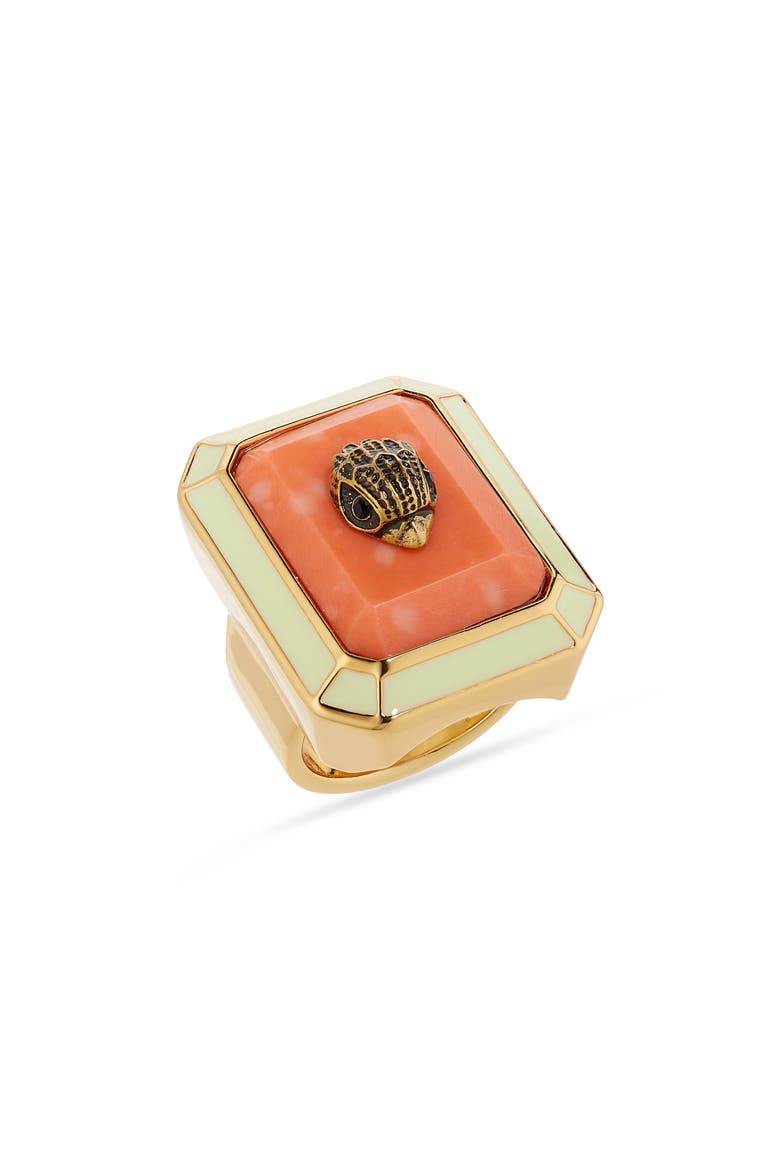 Emerald Cut Turquoise Eagle Cocktail Ring, Main, color, ORANGE