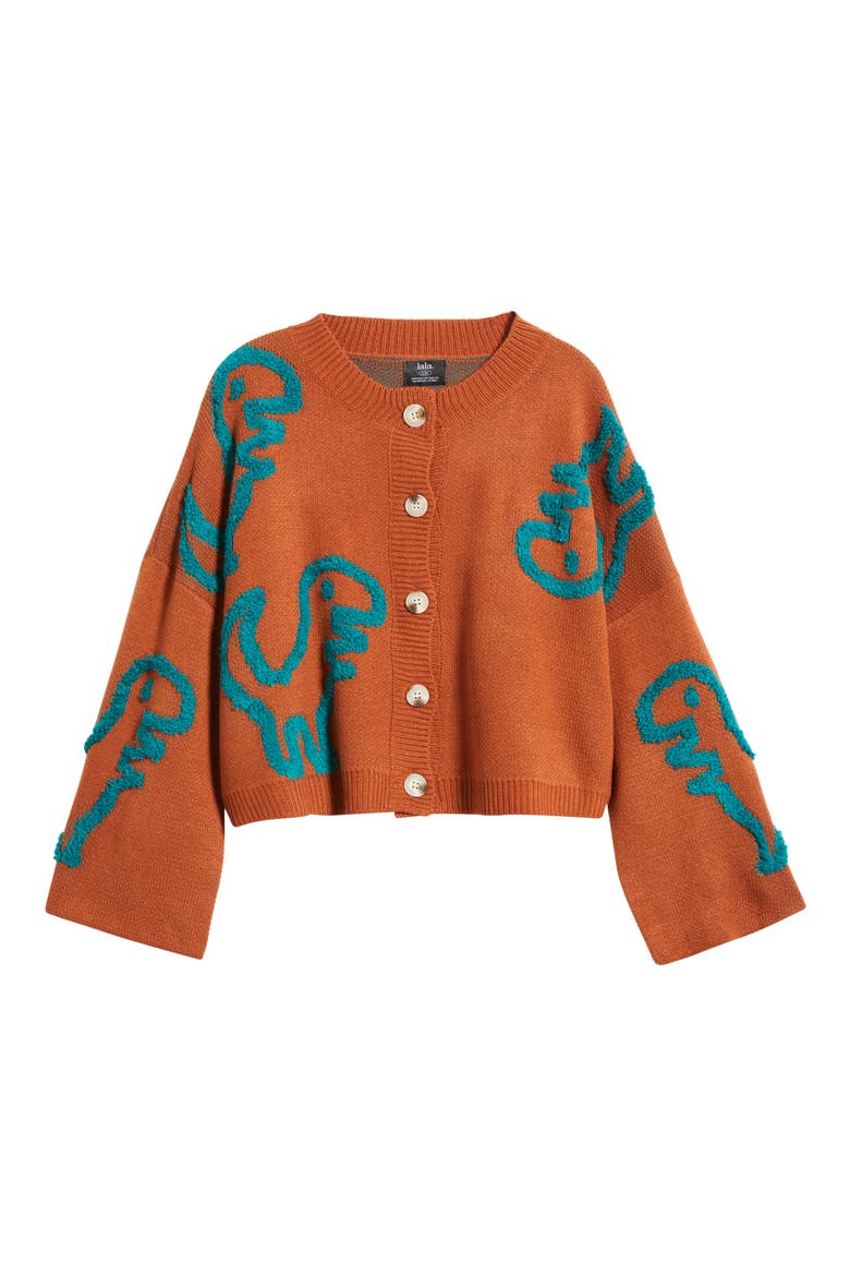 Rawr T-Rex Jacquard Cardigan, Alternate, color, GINGER