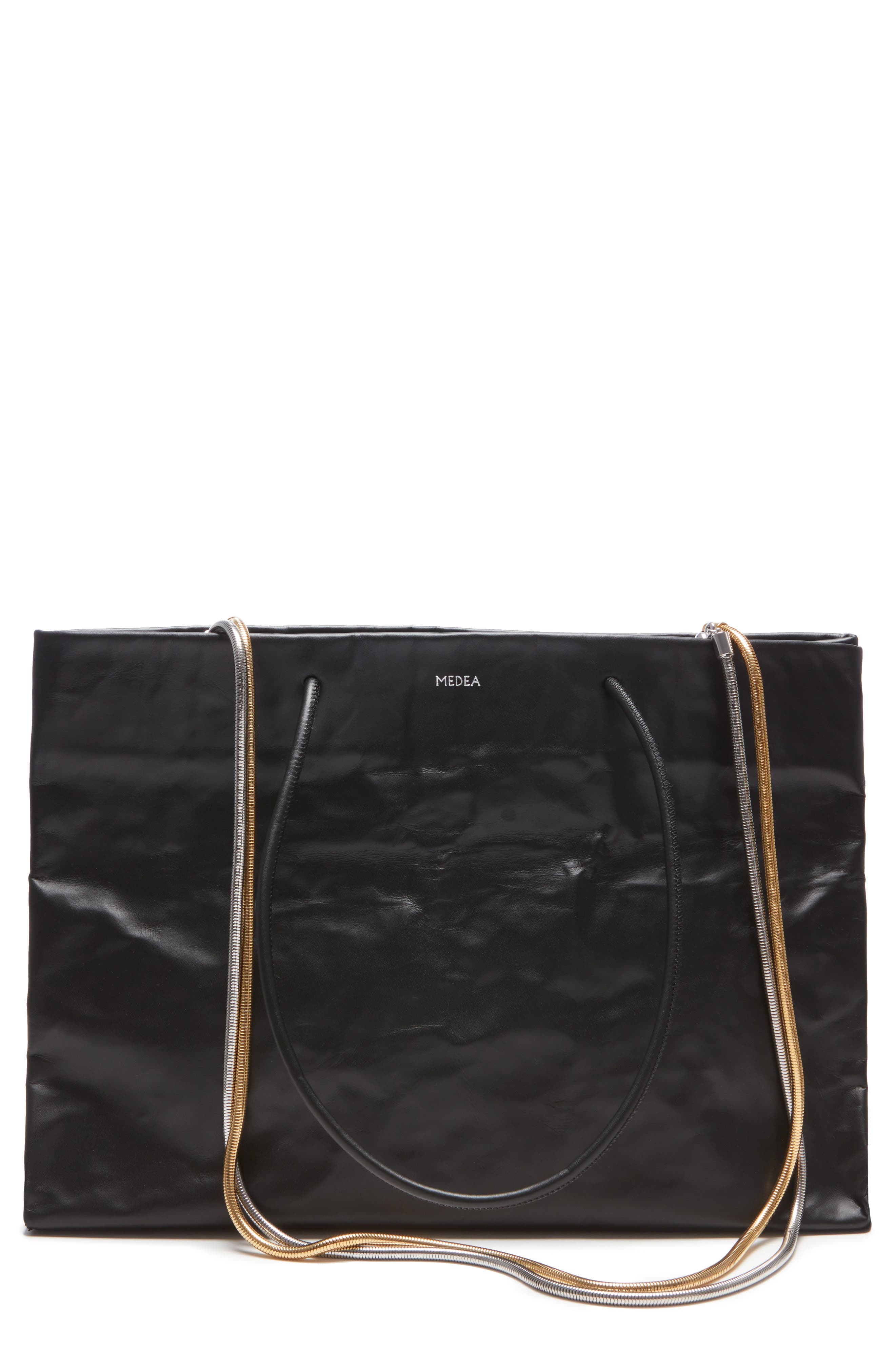 Medea Busted Dieci Leather Tote with Chains, Main, color, 