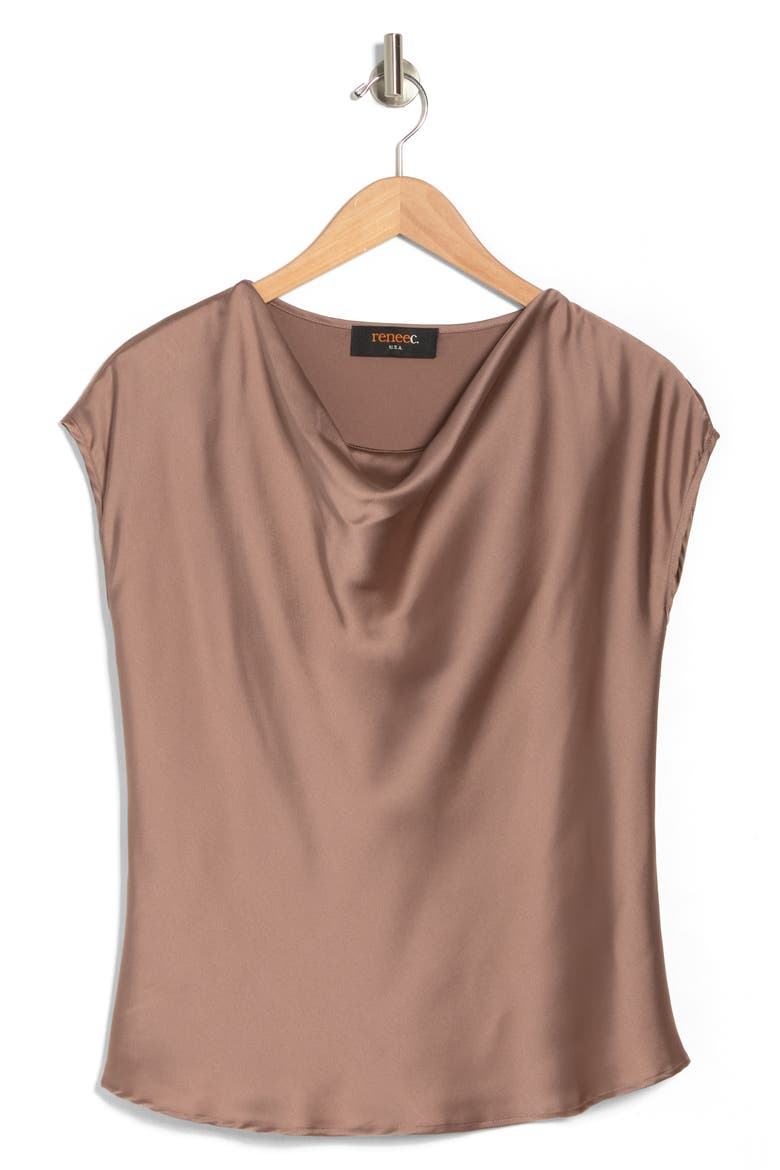 Cowl Neck Cap Sleeve Satin Top, Alternate, color, DUNE