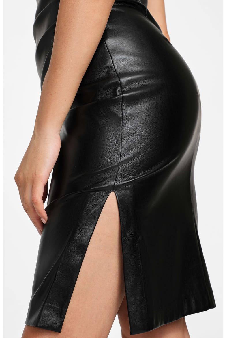 Fergie Ruched Sleeveless Faux Leather Dress, Alternate, color, JET BLACK