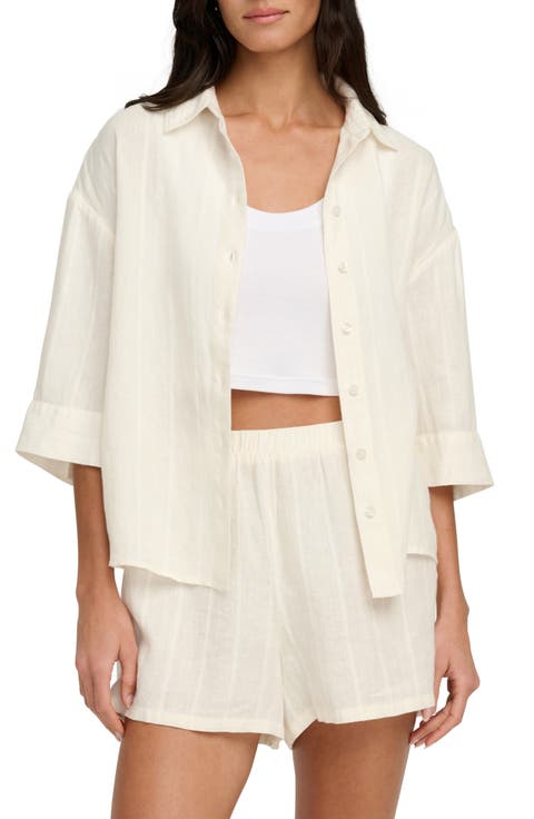 The Off Duty Stripe Linen Blend Button-Up Shirt