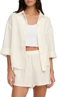 Favorite Daughter The Off Duty Stripe Linen Blend Button-Up Shirt