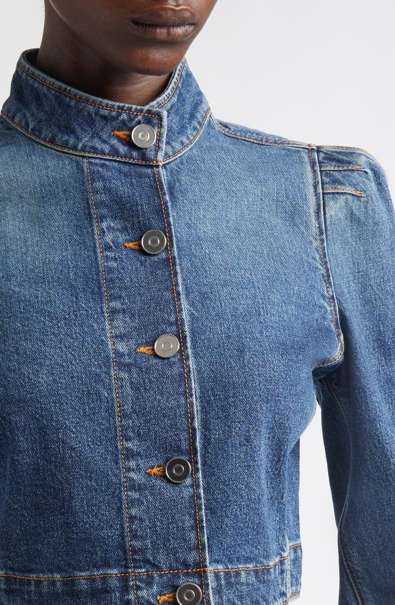 Alaïa Crop Denim Jacket, Alternate, color, Bleu Delave