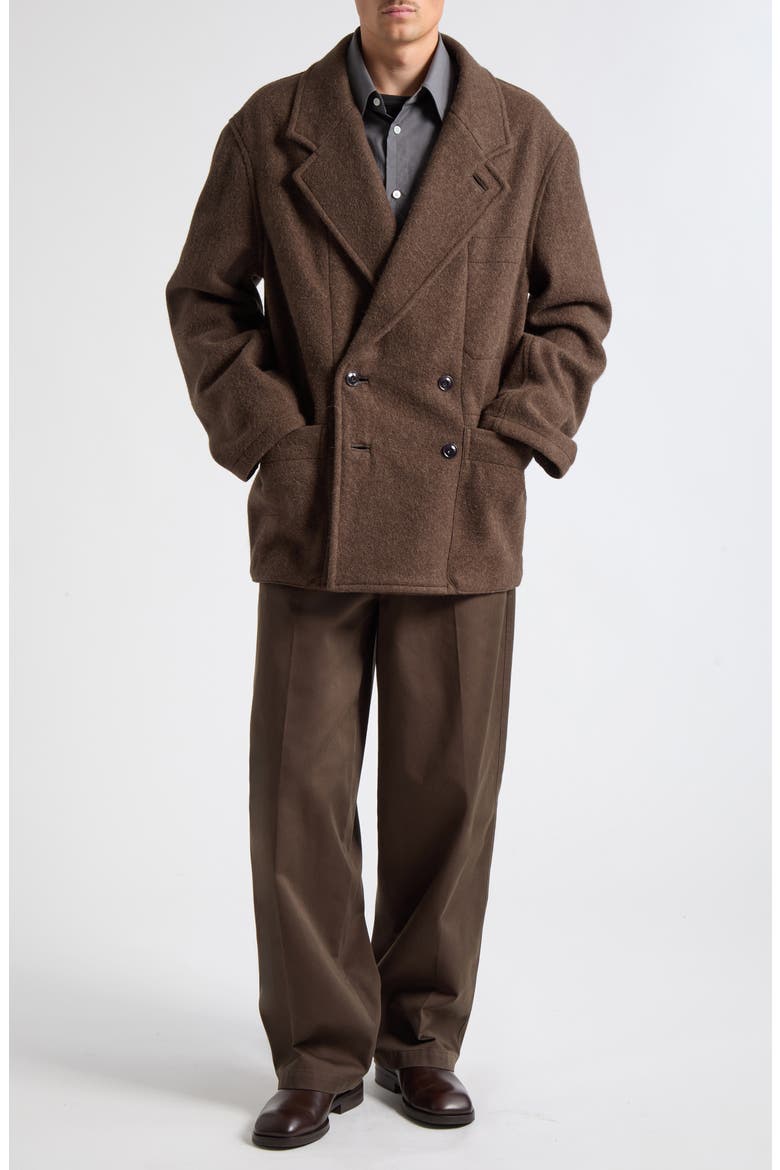 Short Double Breasted Wool & Alpaca Coat, Alternate, color, MUD