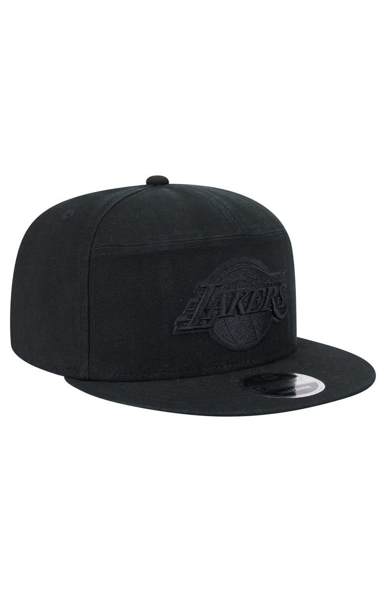 New Era Men's New Era Black Los Angeles Lakers Adventure Canvas Split Panel 9FIFTY Snapback Hat, Alternate, color, 