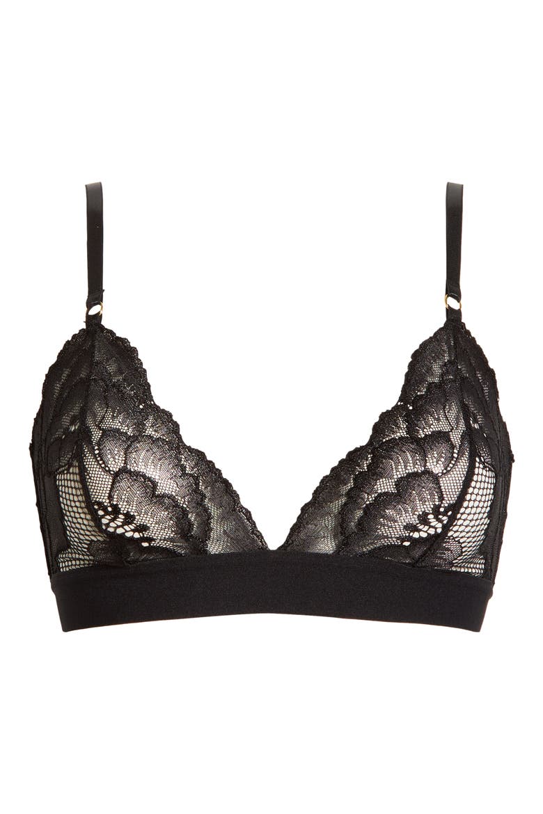Floral Lace Triangle Bralette, Alternate, color, BLACK