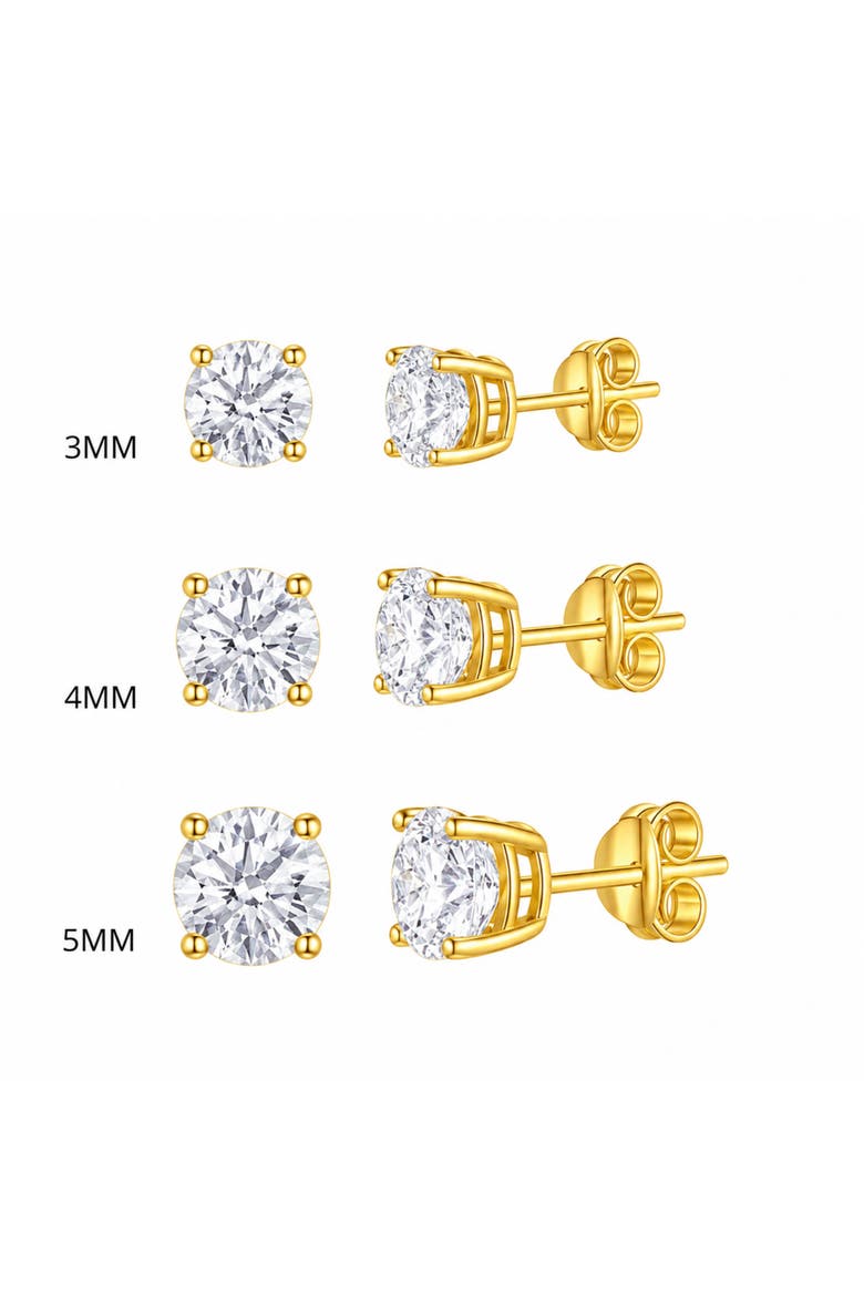 Set Of 3 Gold Flashed Sterling Silver Stud Earrings, Alternate, color, Gold