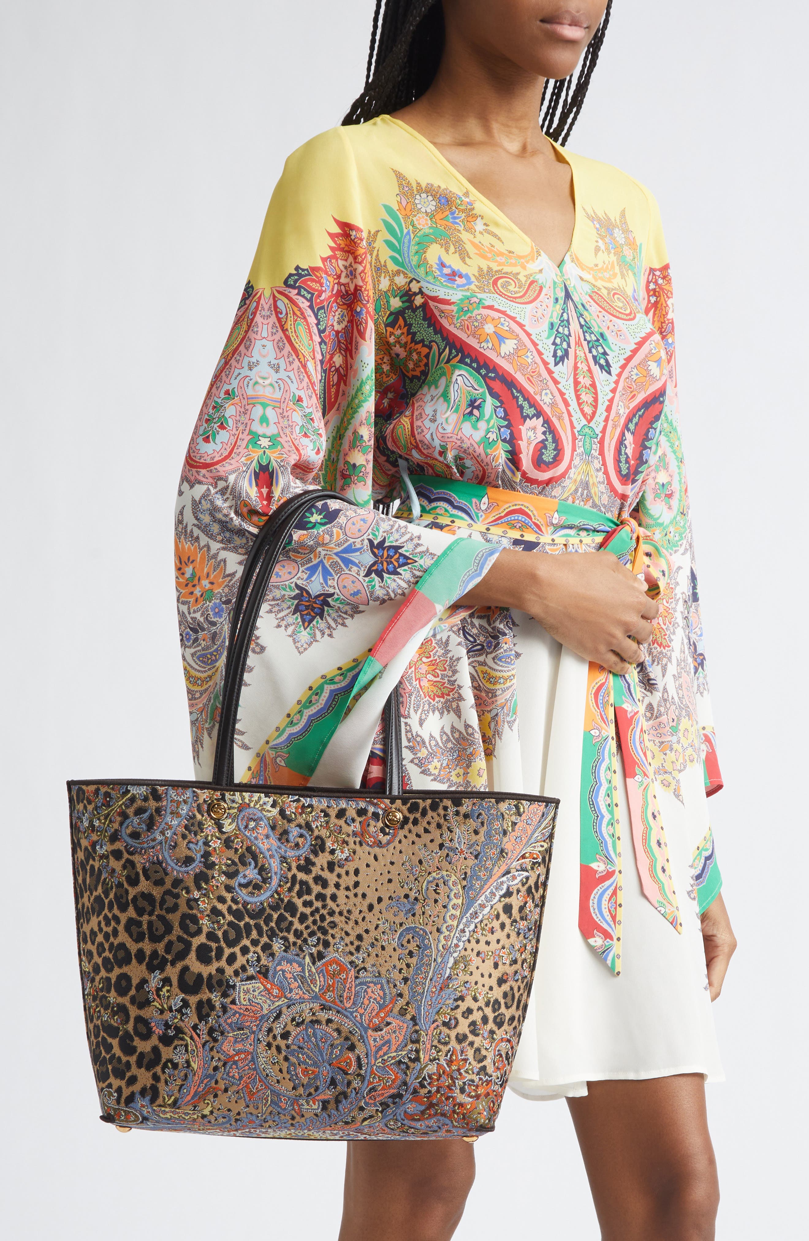 Etro Essential Leopard Jacquard Tote, Alternate, color, Beige