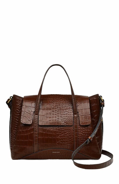 The Chancery - Faux Croc Medium Flapover Satchel Bag