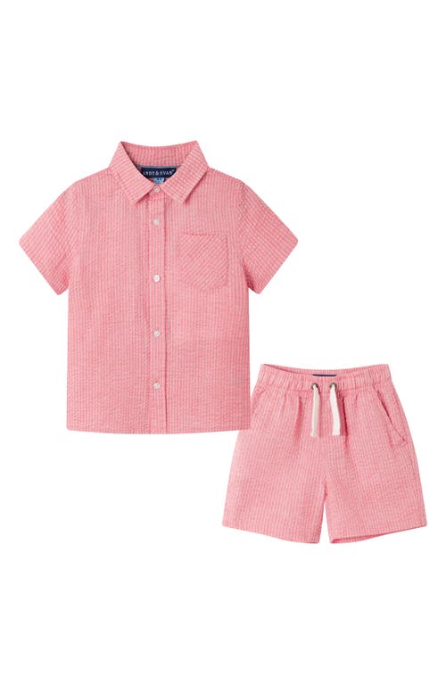 Andy & Evan Kids' Seersucker Short Sleeve Button-up Shirt & Shorts Set In Red