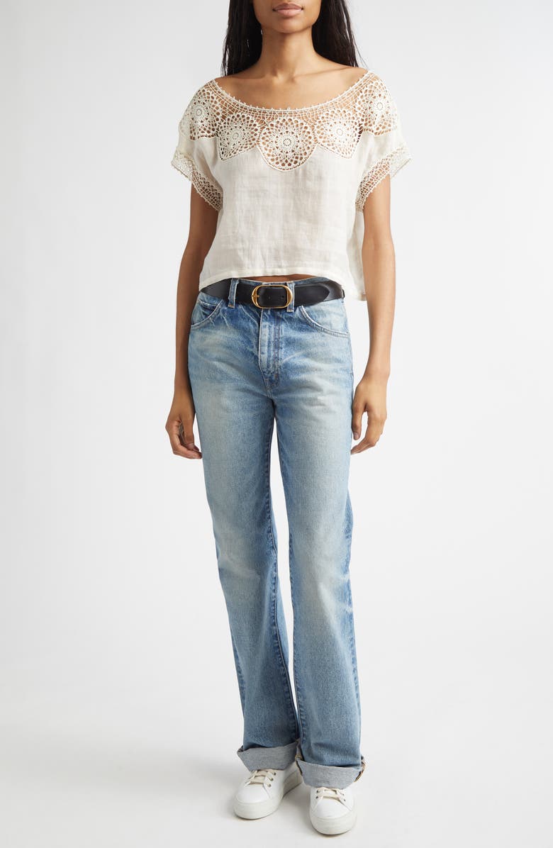 Nili Lotan Caila Crochet Crop Top, Alternate, color, Ivory