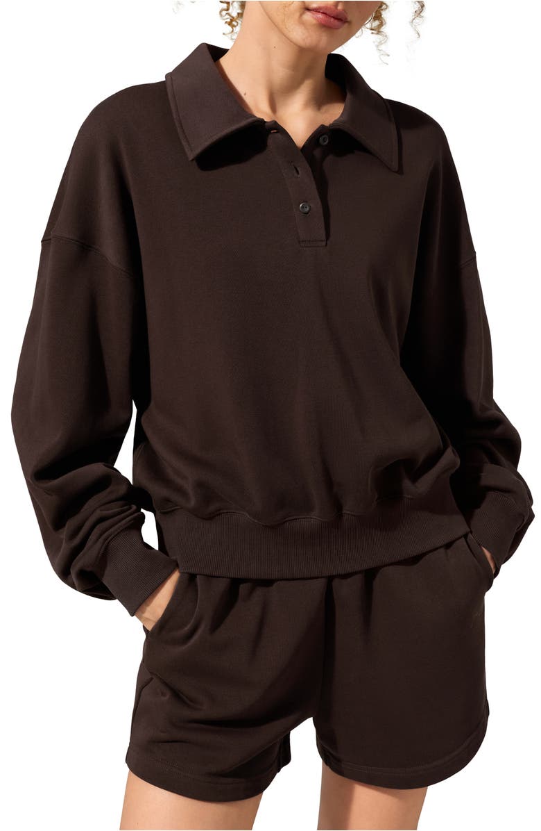 Lilysilk SILKERRY Oversized Heirloom '89 Polo Collar Sweatshirt, Main, color, Espresso