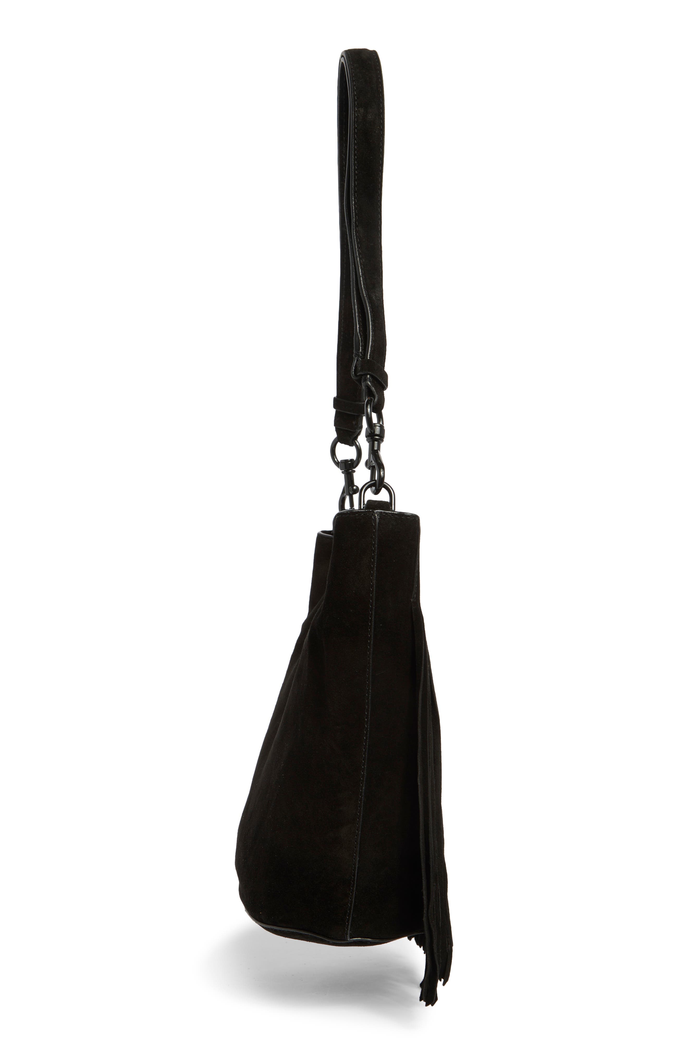Rebecca Minkoff Darren Fringe Bucket Bag, Alternate, color, Black