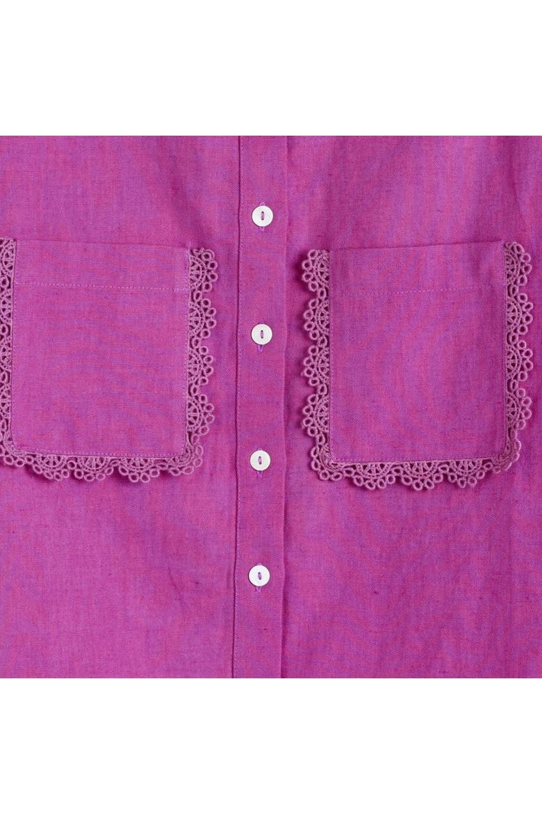 Sienna Linen-Blend Scallop Edge Shirt, Alternate, color, Magenta