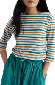 Seasalt Cornwall Sailor Stripe Three-Quarter Sleeve Organic Cotton Top