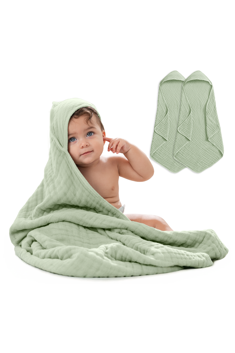 Hooded Baby Towels - 6 Layers, Pack of 2, Main, color, Sage