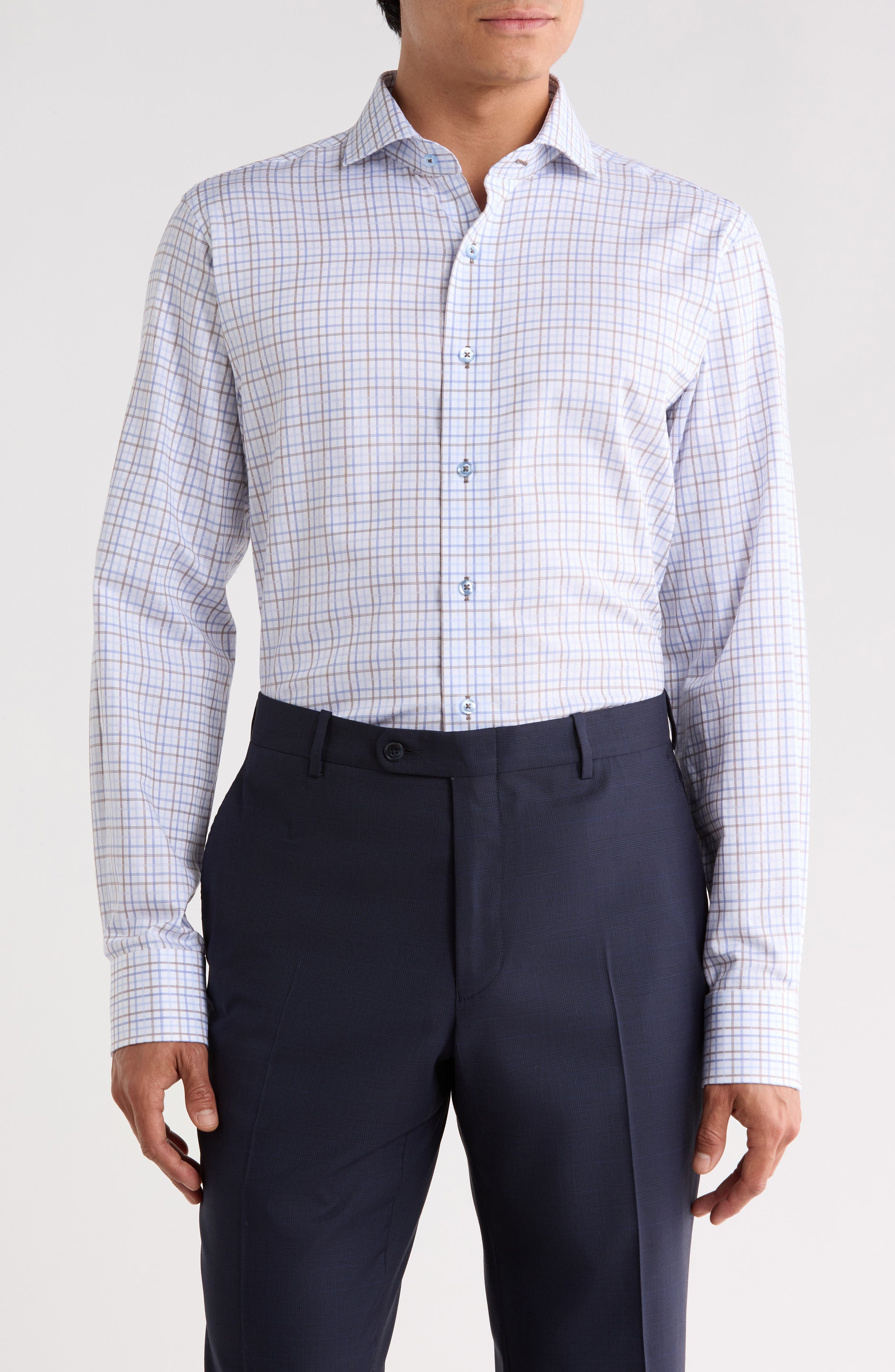 Trim Fit Textured Check Cotton Dress Shirt