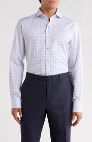 Lorenzo Uomo Trim Fit Textured Check Cotton Dress Shirt