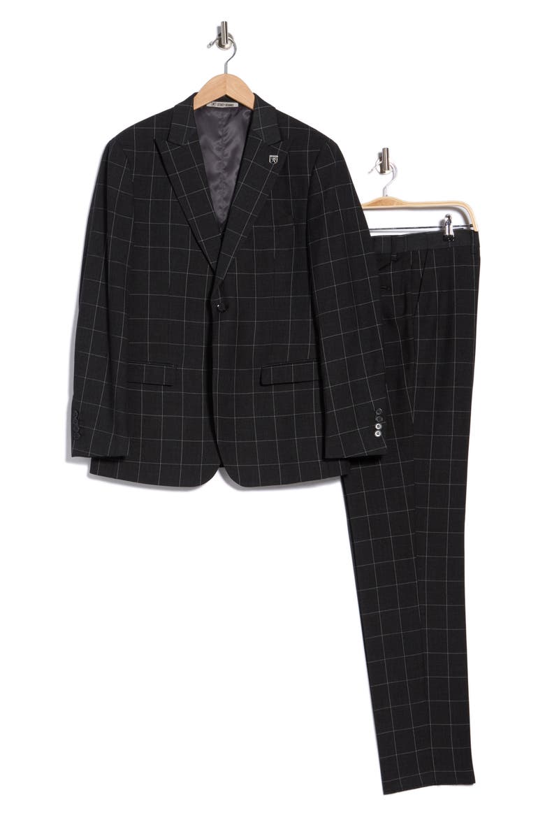 Windowpane 3-Piece Suit, Alternate, color, BLACK