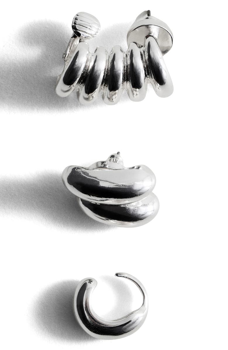 MANGO x Kaia Gerber Set of 3 Combed Earrings, Main, color, Silver