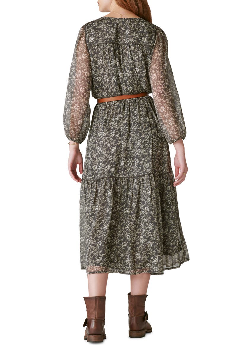 Floral Print Long Sleeve Tiered Maxi Dress, Alternate, color, RAVEN MULTI