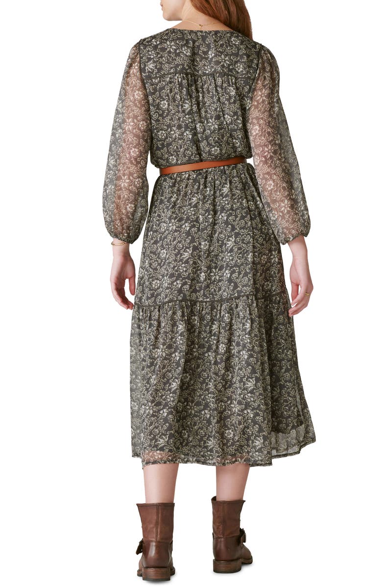Lucky Brand Floral Print Long Sleeve Tiered Maxi Dress, Alternate, color, 