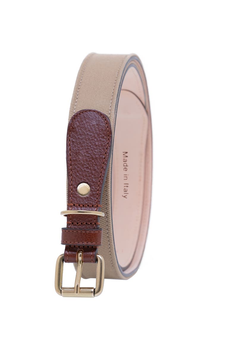 Classic twill with genuine leather trim belt, Alternate, color, Khaki