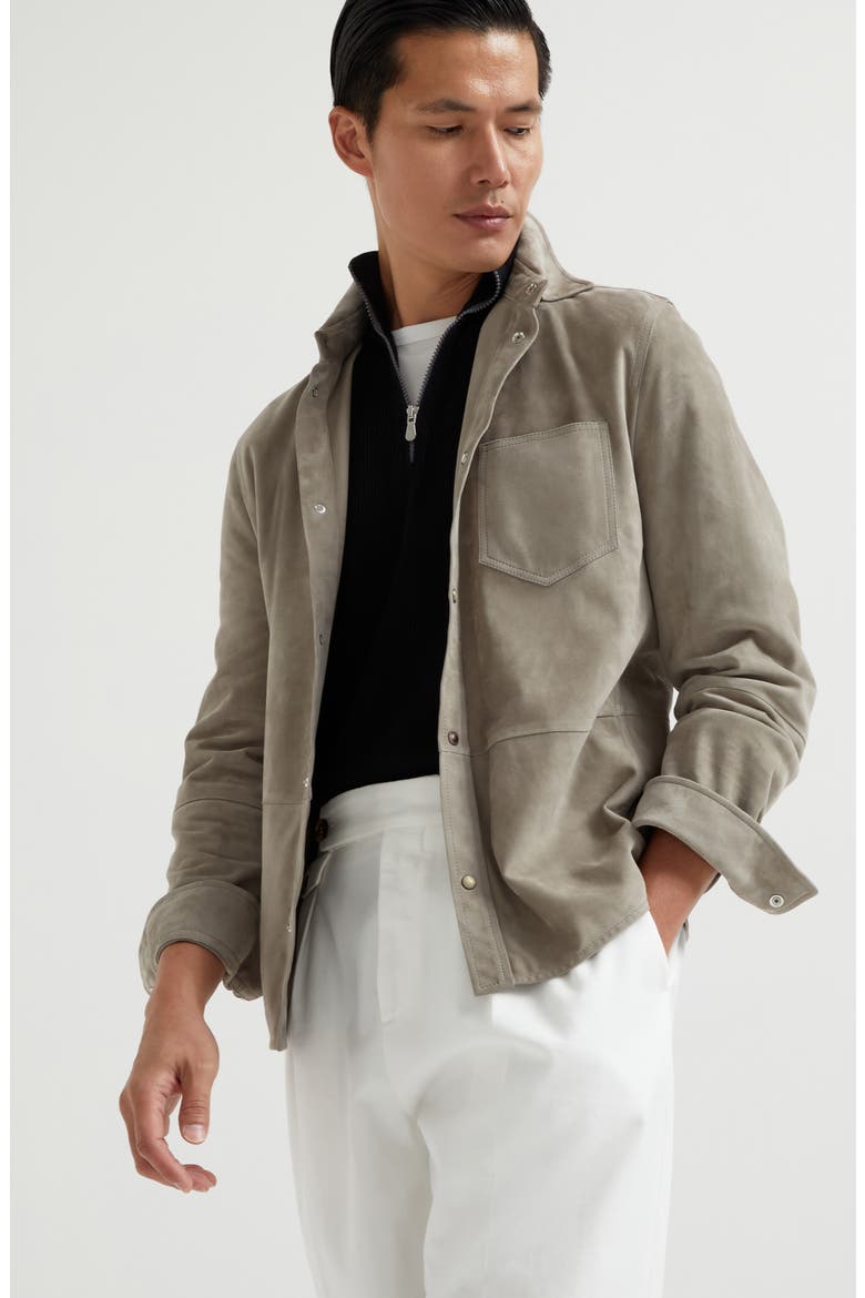 Double-face suede overshirt, Alternate, color, Khaki