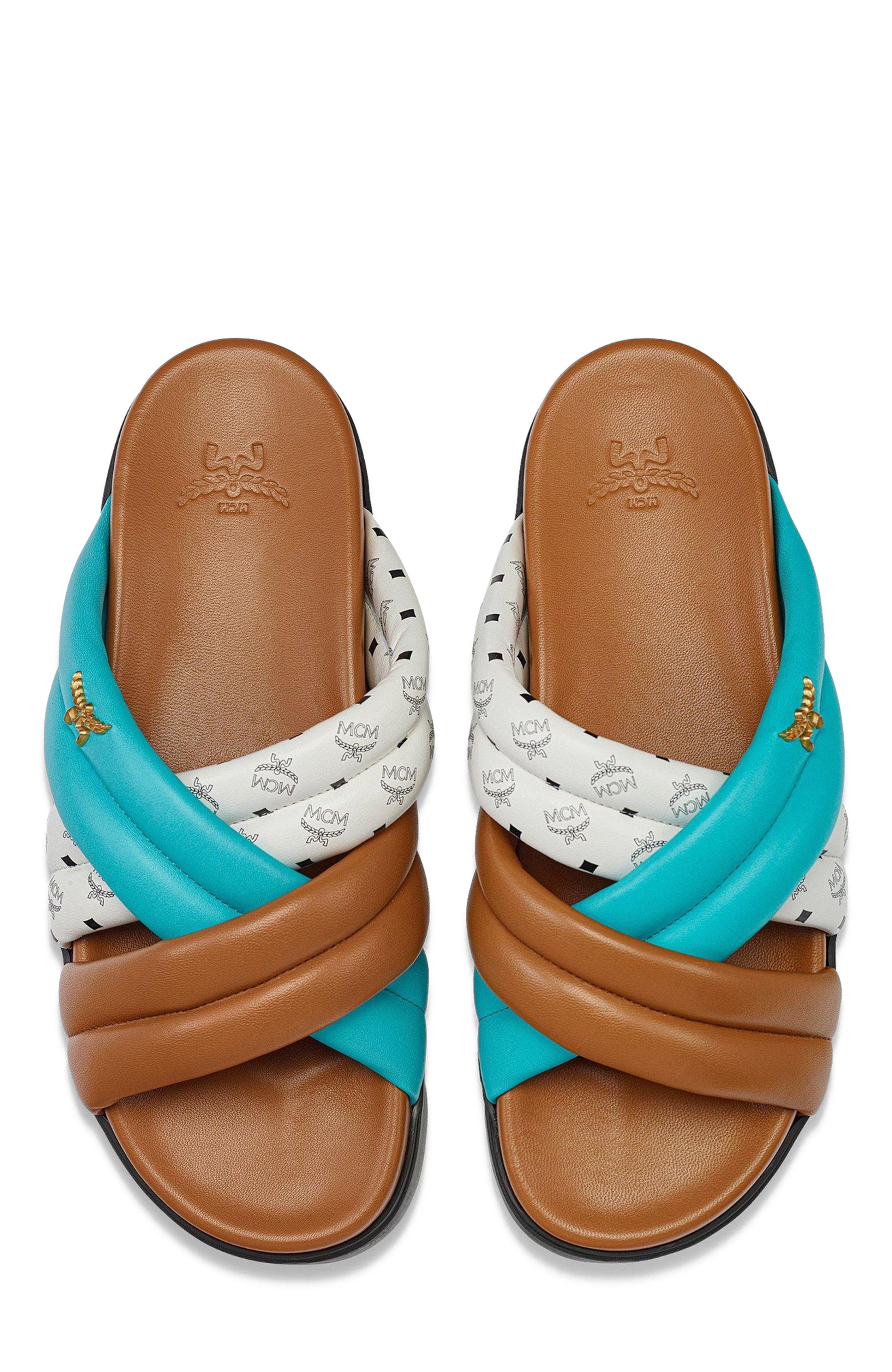 MCM Monogram Cross Sandals in Lamb Leather, Alternate, color, 