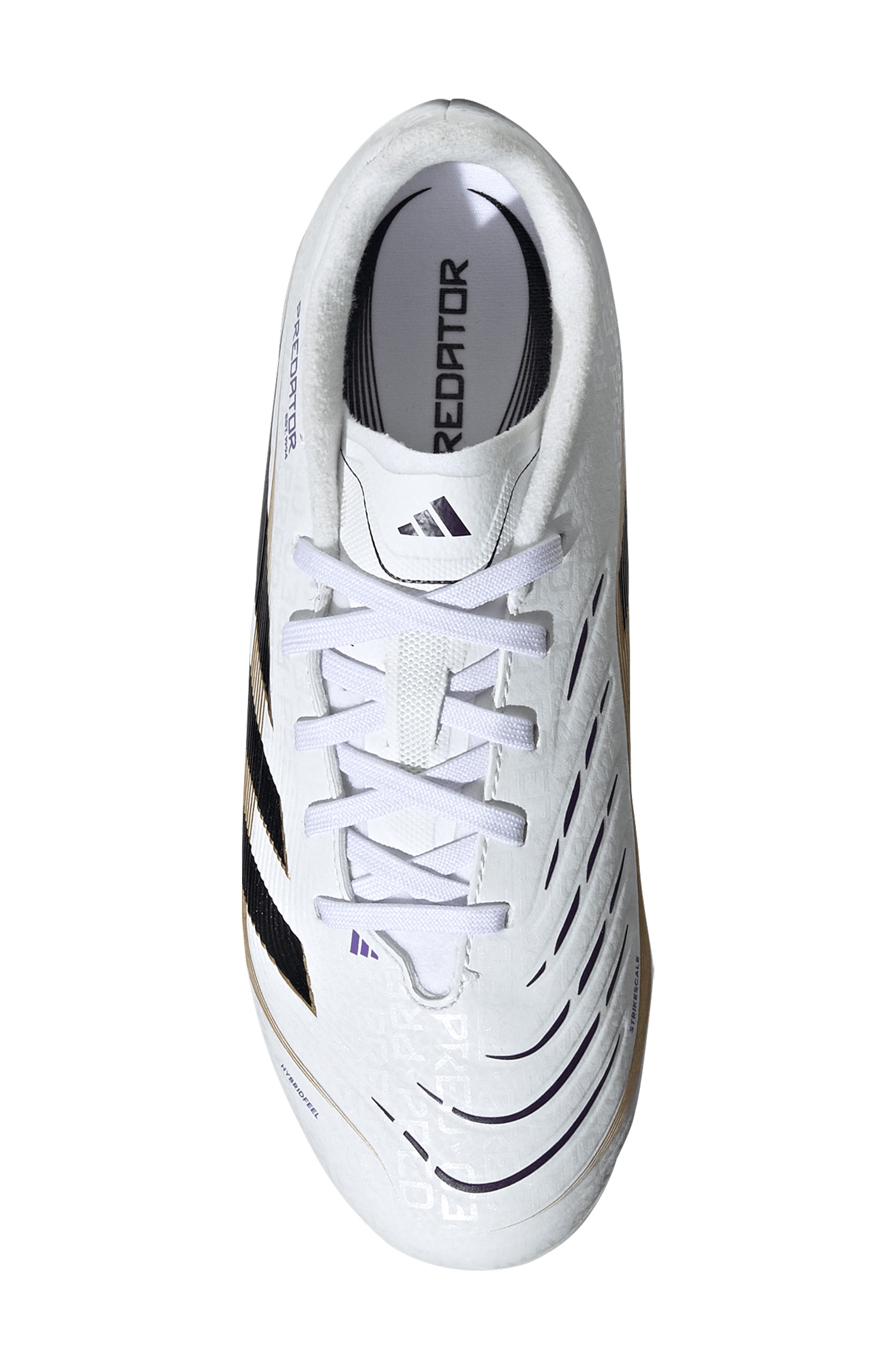 adidas Kids' Predator Club Firm/Multiground Soccer Cleat, Alternate, color, White/ Black/ Gold Metallic