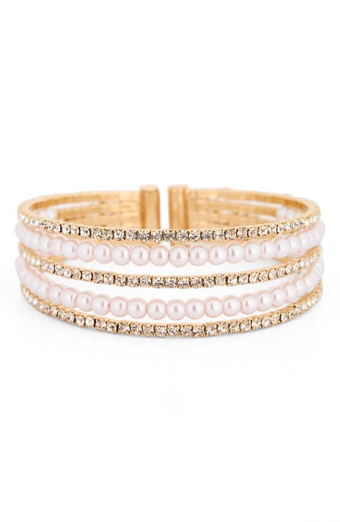 Faux Pearl & Crystal Cuff Bracelet