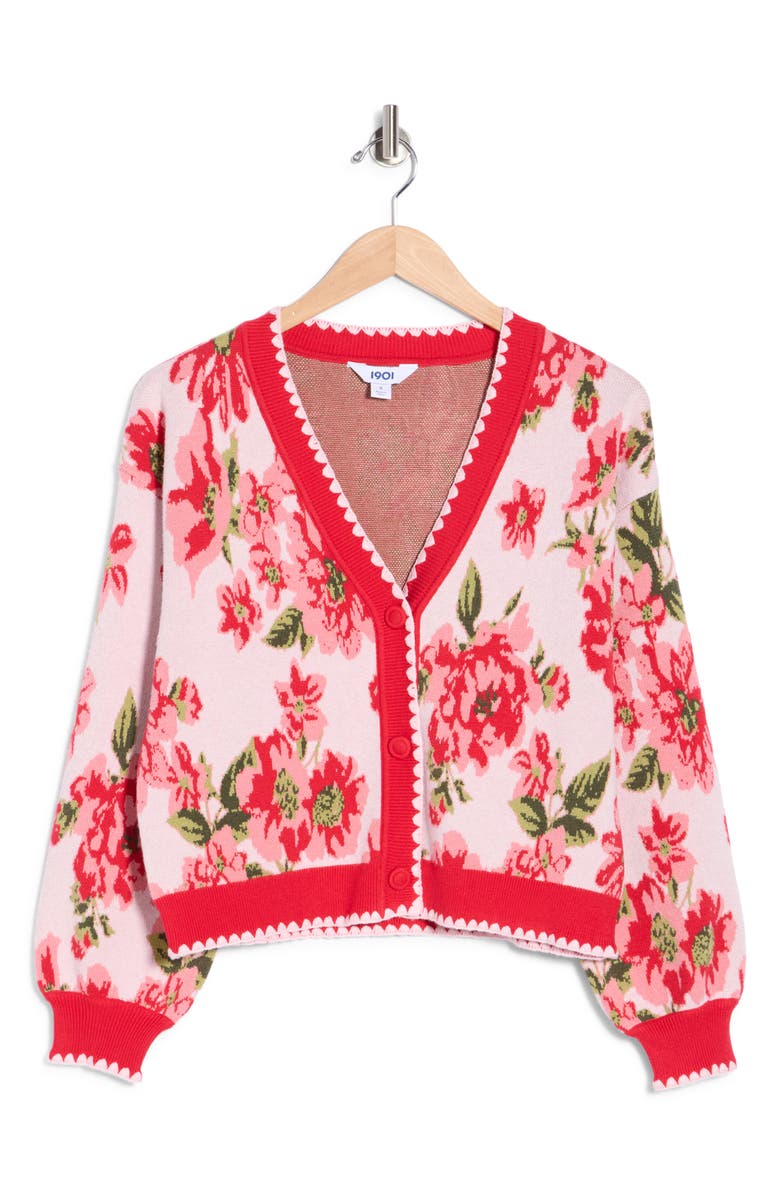 1901 Floral Button Up Cardigan, Alternate, color, Pink Red Floral Jqrd