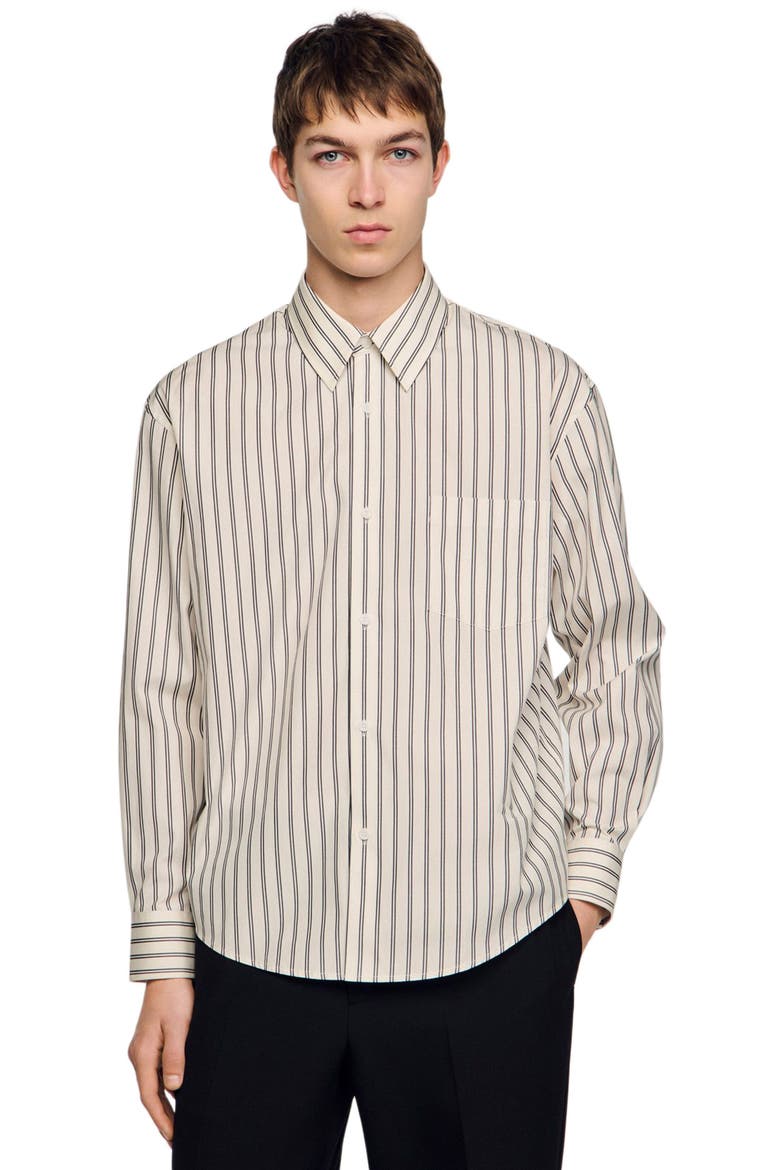 Striped cotton shirt, Main, color, White / navy
