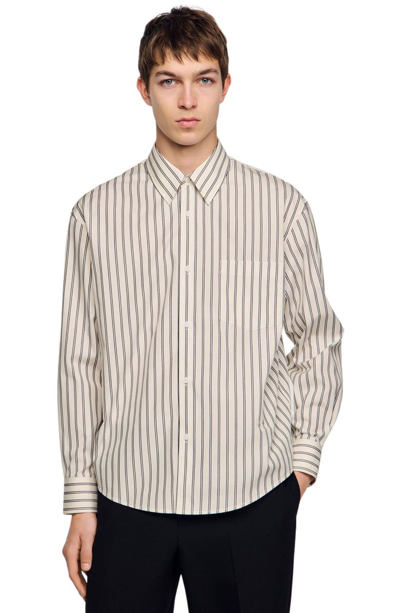 SANDRO Striped cotton shirt, Main, color, White / Navy