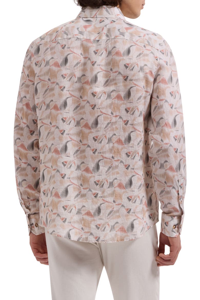 Julian Shaped Fit Abstract Leaf Print Linen Button-Up Shirt, Alternate, color, DESERT