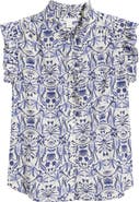 Caslon® Ruffle Sleeve Cotton Blend Top