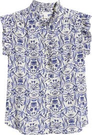 Caslon® Ruffle Sleeve Cotton Blend Top
