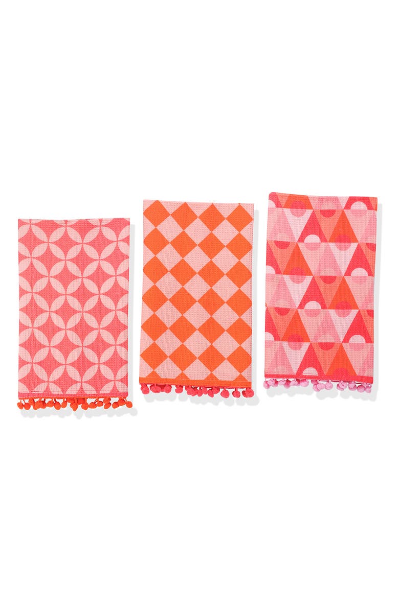 Tiramisu 3-Piece Kitchen Towel Set, Main, color, Hot Pink/ Orange/ Coral
