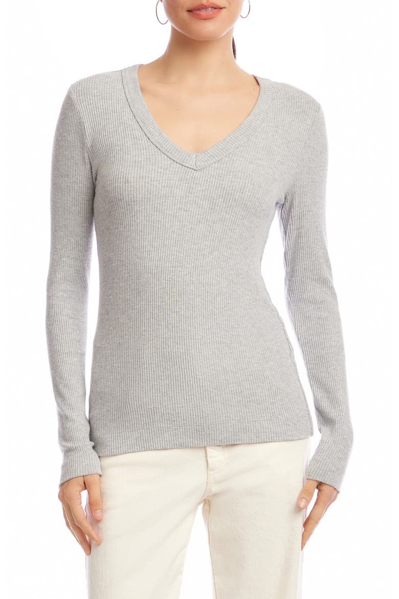 V-Neck Rib Top, Main, color, HEATHER GREY