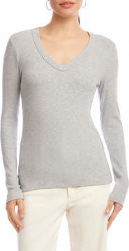 Karen Kane Rib V-Neck Long Sleeve Top