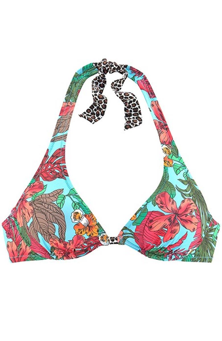 LASCANA Tropical Underwire Bikini Top Size 32D, Alternate, color, Turquoise Print