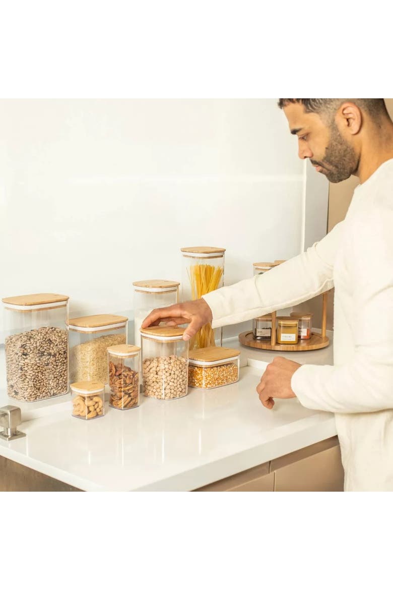 Clear Airtight Stackable Food Storage Container Set with Wood Lids, Alternate, color, Clear
