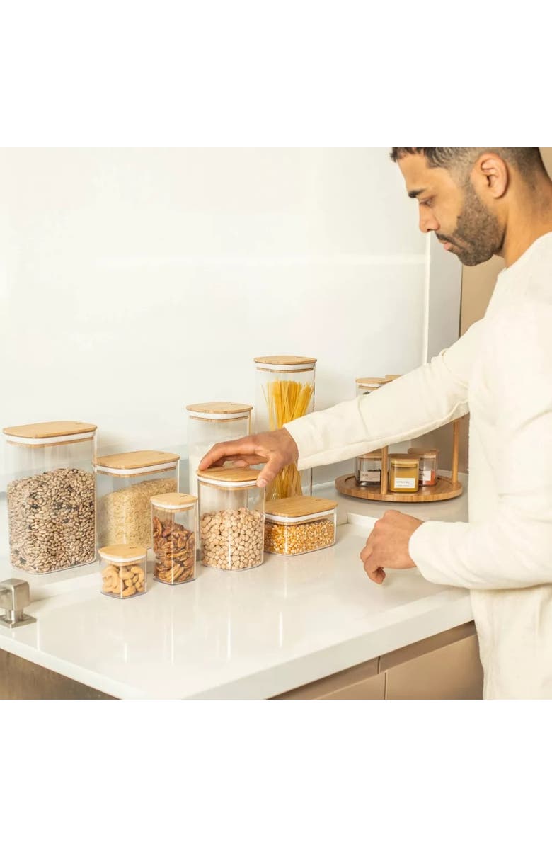 OU Clear Airtight Stackable Food Storage Container Set with Wood Lids, Alternate, color, Clear