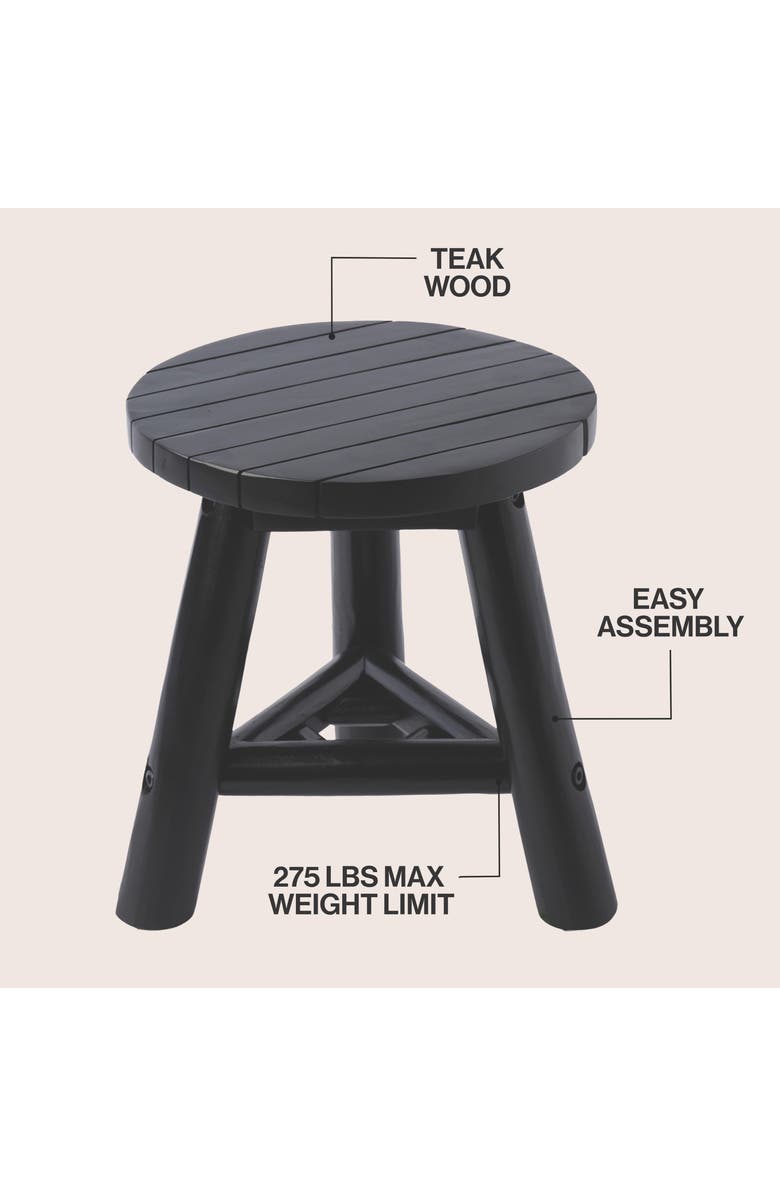 JONATHAN Y Triform Modern Minimalist Handcrafted Solid Teak Wood Accent Stool with Tri-Leg Base, Alternate, color, Black