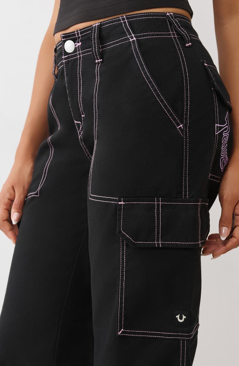 True Religion Cargo Pants, Alternate, color, Jet Black/ Moonlite Mauve
