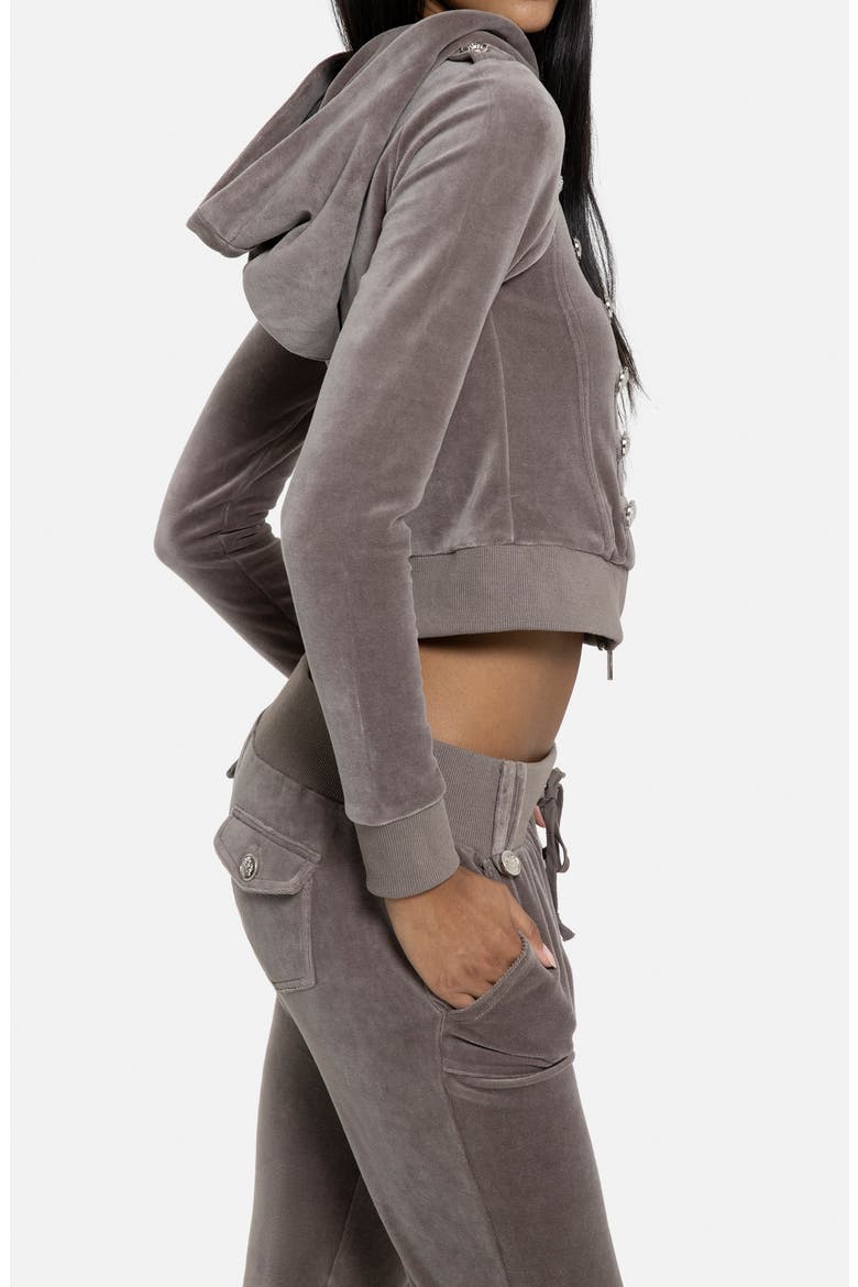 Mini Monster Velour Military Hoodie, Alternate, color, BROWN