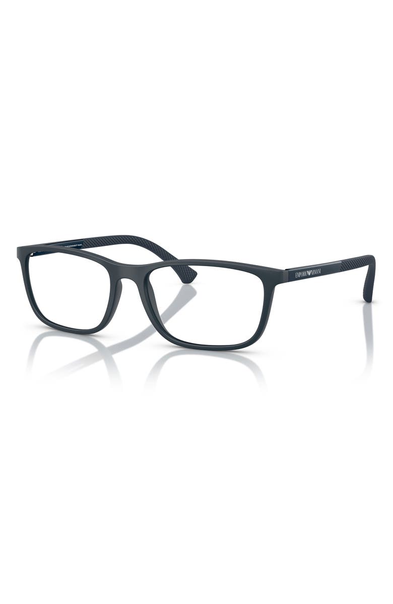 Emporio Armani 53mm Rectangular Optical Glasses, Alternate, color, Matte Blue / Demo Lens