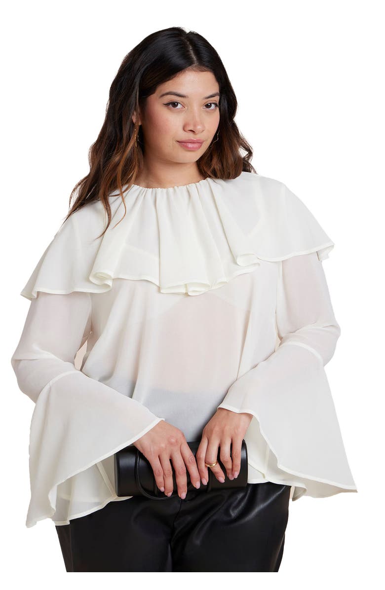 ELOQUII Ruffle Collar Top, Main, color, Jet Stream