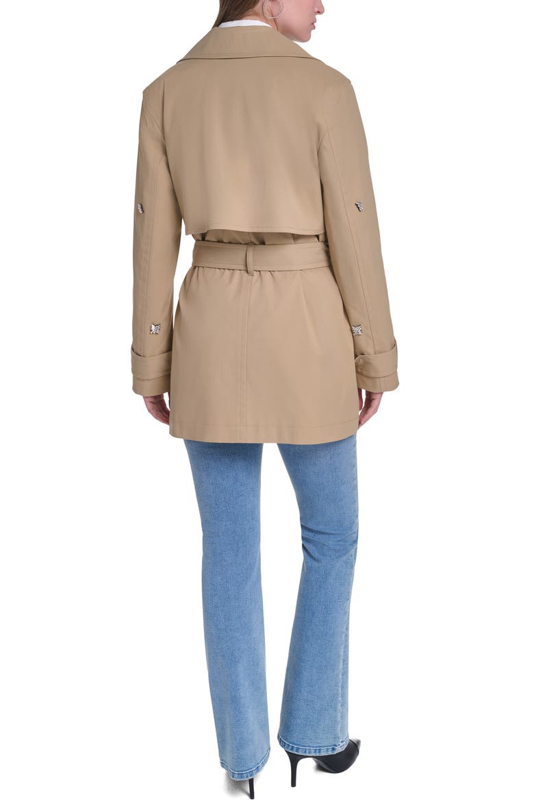 Rhinestone Embellished Short Trench Coat, Alternate, color, KHAKI